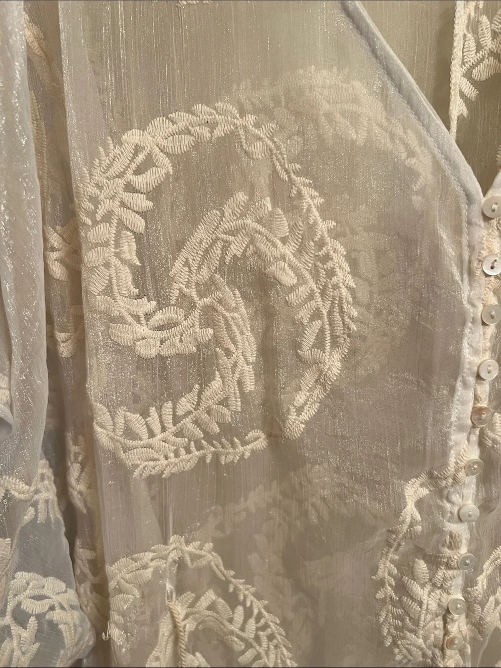 White Sheer Embroidered Cover-Up or Duster O/S
